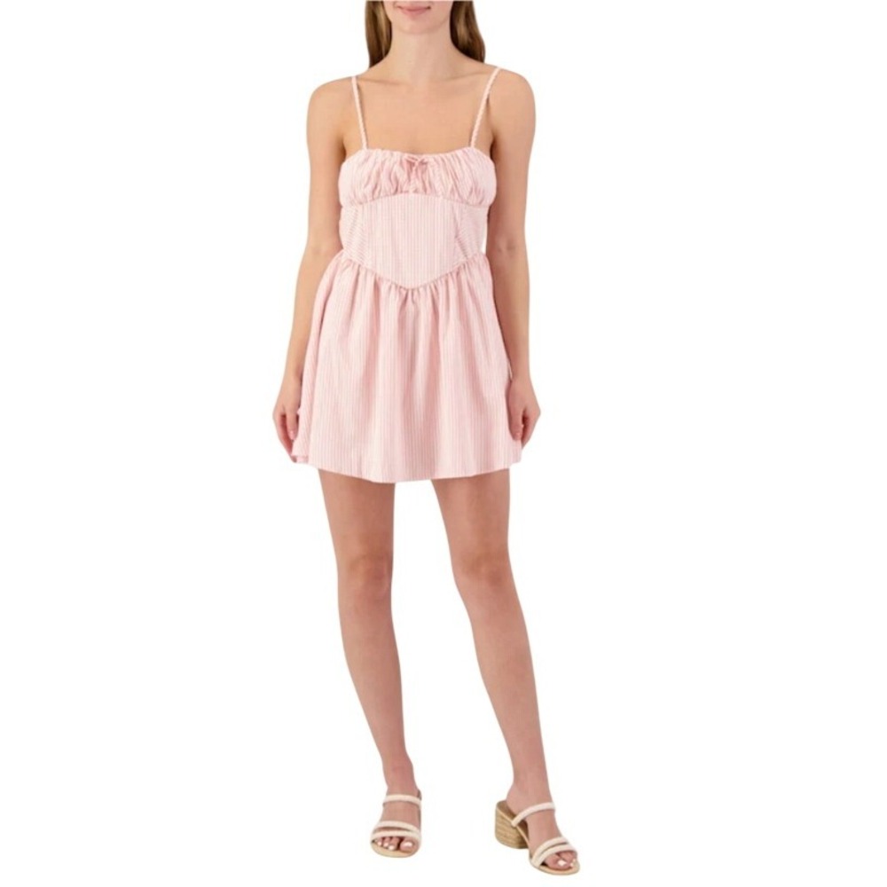 21 Saints Pink White Stripe Corset Bustier Mini Dress Size L NWT $50
